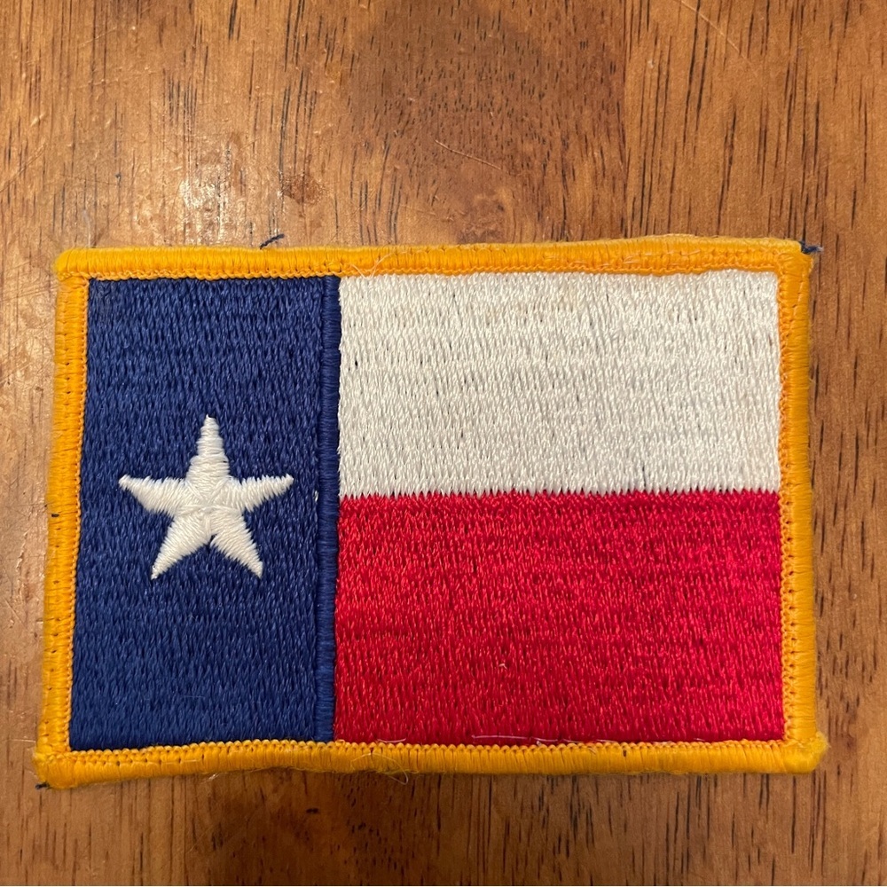VTG Retro Texas Flag Sew On Patch Applique 3.25”x2.25” Red White Blue Yellow 1:1